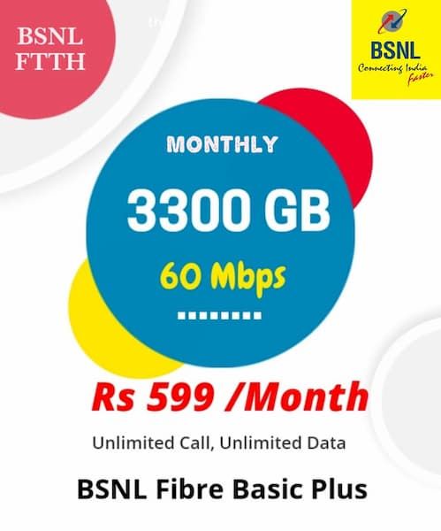 New BSNL Fiber Basic Plus 599 Plan 60Mbps Speed With 3 3TB Limit 